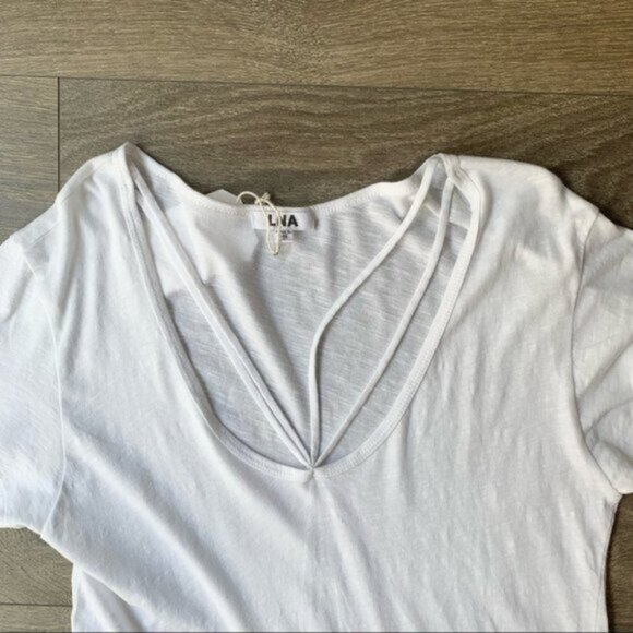 Revolve LNA Double Strap Tee T-Shirt Top White Short Sleeve V-neck Cotton XS - Picture 3 of 9